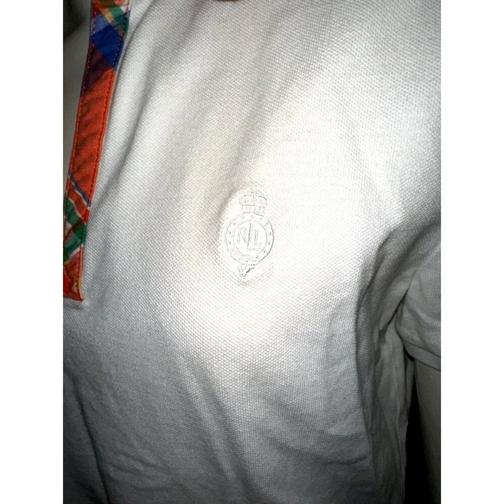 Lauren Ralph Lauren Size Medium White Polo Plaid Collar Preppy City Classic Styl - Picture 8 of 10